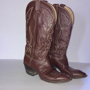 Vintage‎ Brown Western Leather Boots Cowboy Heel 12” High Size 8A